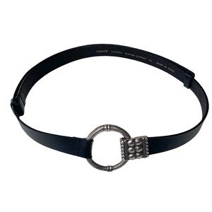 Chico’s black leather adjustable belt. Silver‎ hook buckle. Size Medium - Large